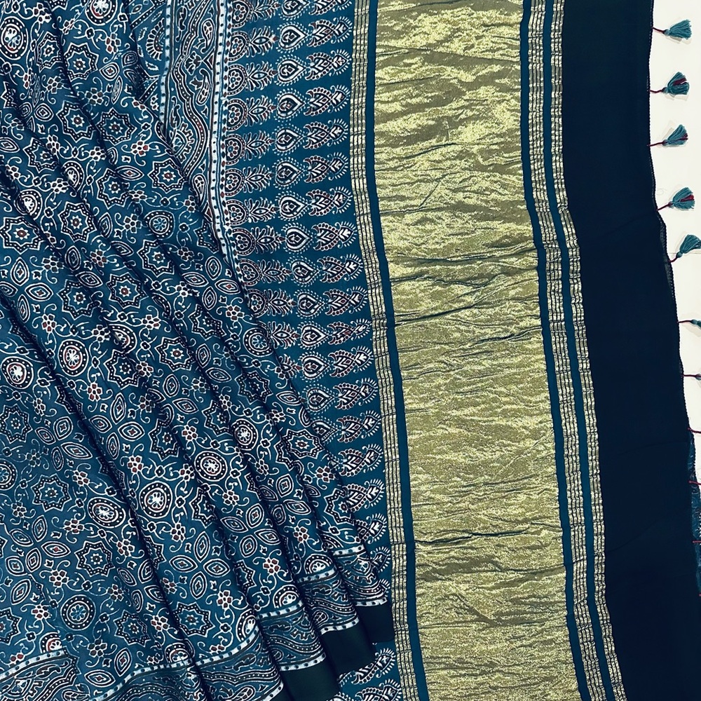 Ajrakh Modal Silk Saree